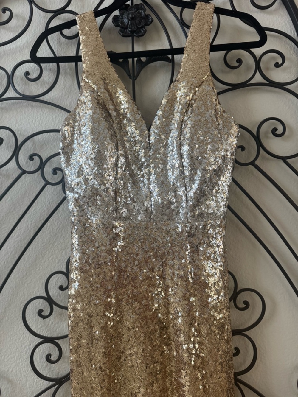 Crystal Doll Champagne Sequin V-Neck Dress - Picture 3 of 9